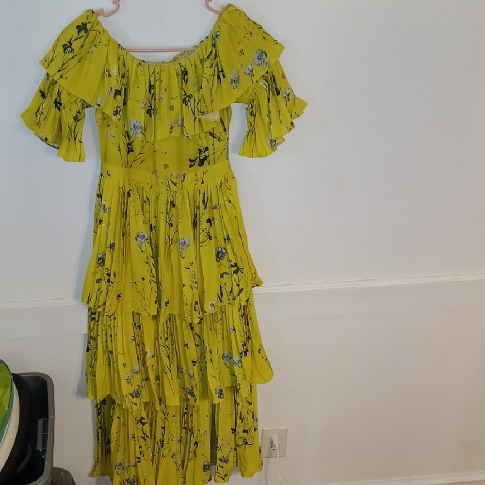 O.P.T Yellow Floral Pleated Dress